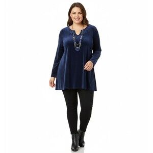Susan Graver 3X Navy Velvet Tunic Pullover Relaxed Fit Swing Top Fall Winter Lux